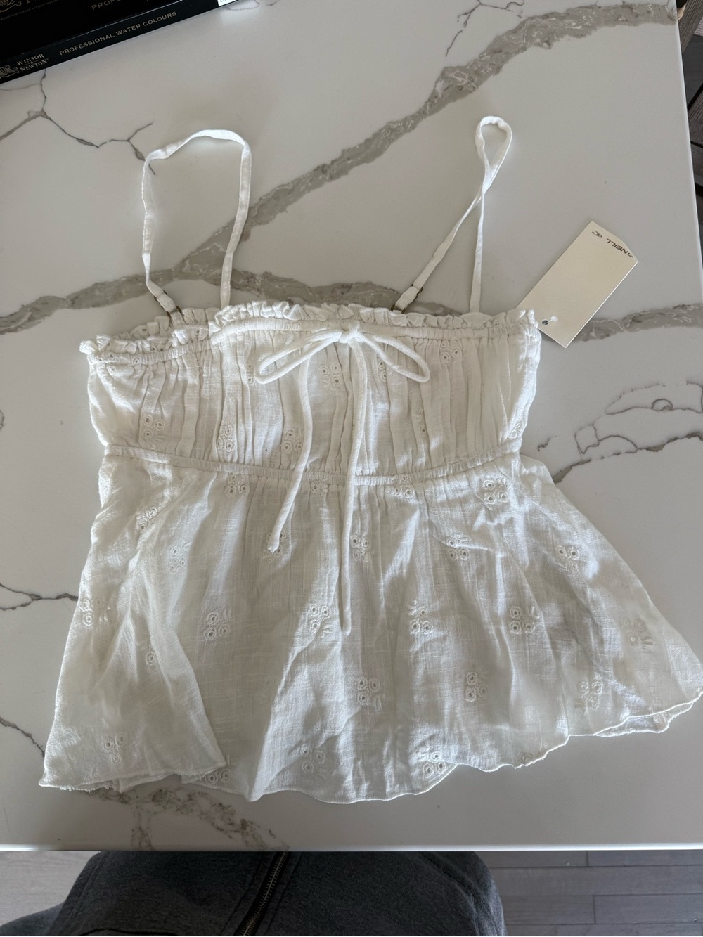 O'Neill White Eyelet Smocked Camisole